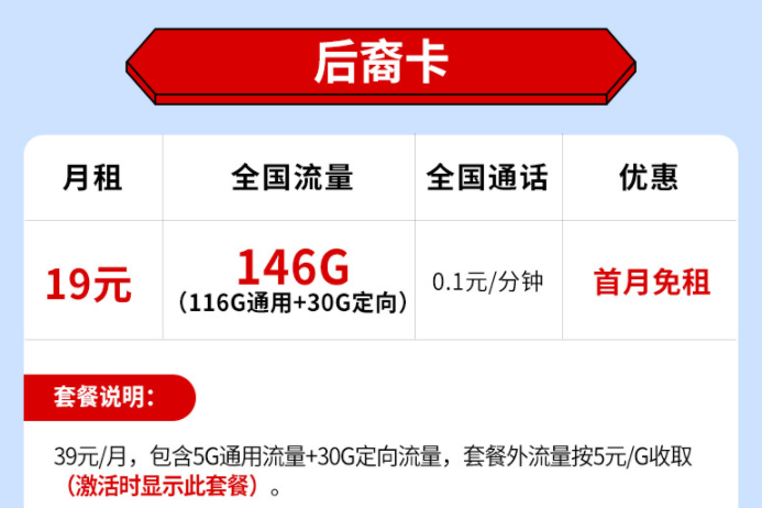 流量卡有哪些劃算的？電信上網手機卡后裔卡巨人卡月租低至19原146G全國流量不限速