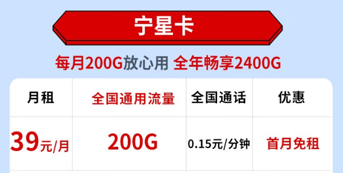 電信寧星卡怎么樣？200G通用流量不限速+首免+免費領??！